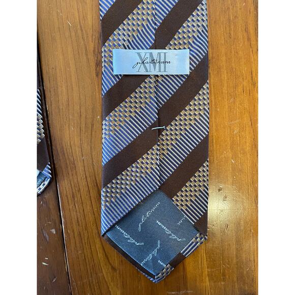 XMI Platinum Tie All Silk Imported from Italy Hand Made in USA Brown/Blue Stripe - Picture 3 of 6
